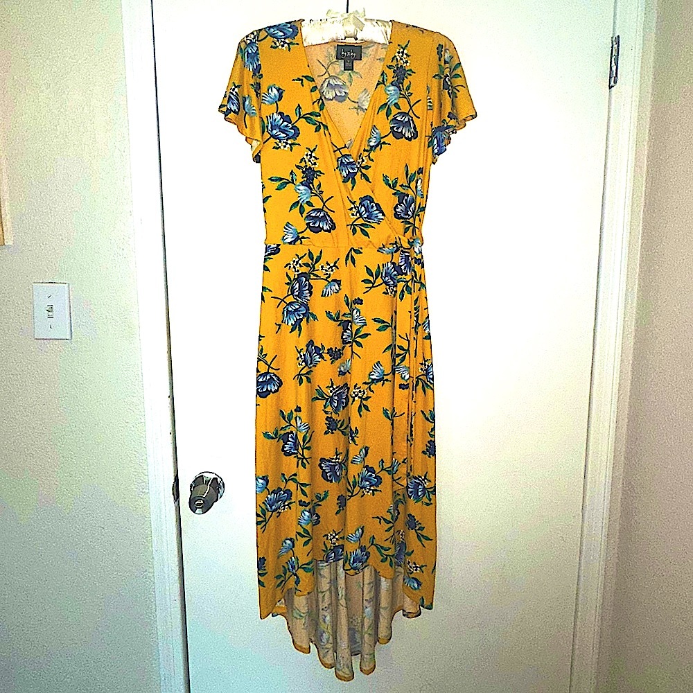 By & By - Floral Yellow Wrap Dress Asymmetrical
